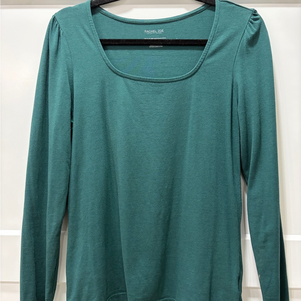Rachel Zoe Elegant Wardrobe Capsule Teal Scoop Neck Long Sleeve Top. Size Medium